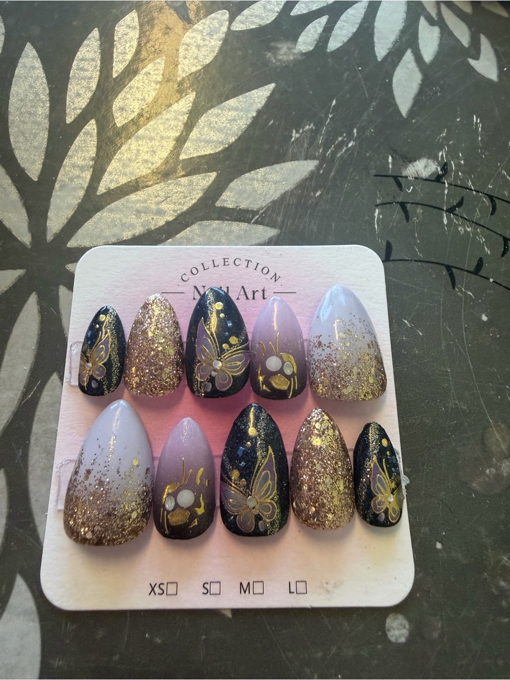 N/A Gold & Lavender Butterfly Press-On Nail Set